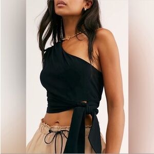 Free‎ People Carmen One-Shoulder Cropped Stretch Tank Top size small black vacay